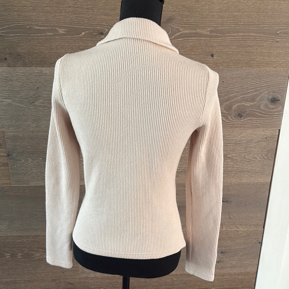 Cream Ribbed Knit Collared Sweater - Picture 3 of 6